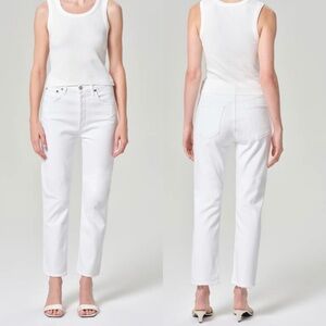 NEW Agolde Riley High Rise Straight Crop White Sour Cream 27
